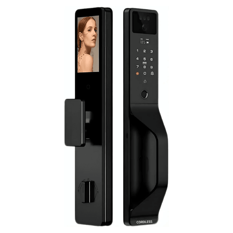 قفل باب ذكي بشاشة تعمل باللمس وبصمة إصبع باللون الأسود